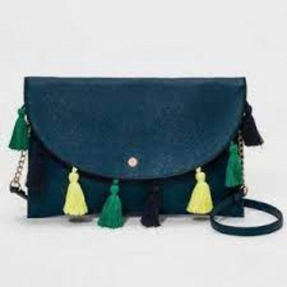 A New Day Blue๐๐Green Tassel Leather Clutch Crossbody Bag - Picture 7 of 12